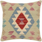 handmade Traditional Pillow Red Blue Hand-Woven SQUARE 100% WOOL Hand woven turkish pillow2' x 2'